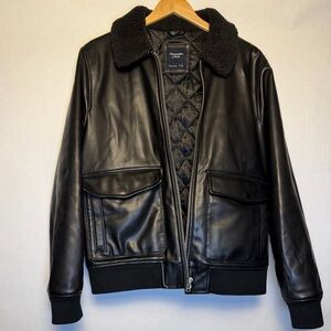 Abercrombie & Fitch Black Vegan Leather Aviator Jacket